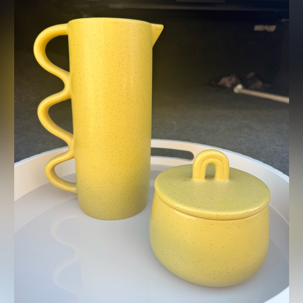 Yellow Chartreuse Ceramic Pitcher and Sugar Bowl Set